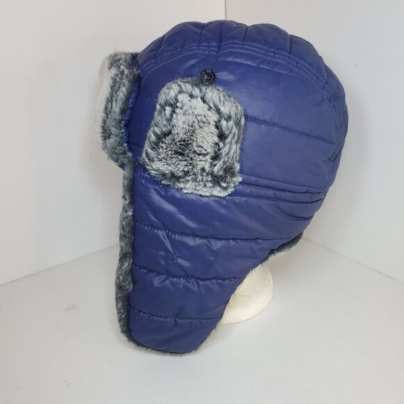 Trapper Aviator Hat Youth Med Faux Fur Blue Nylon Winter Gorpcore Ski Snow - Picture 2 of 6